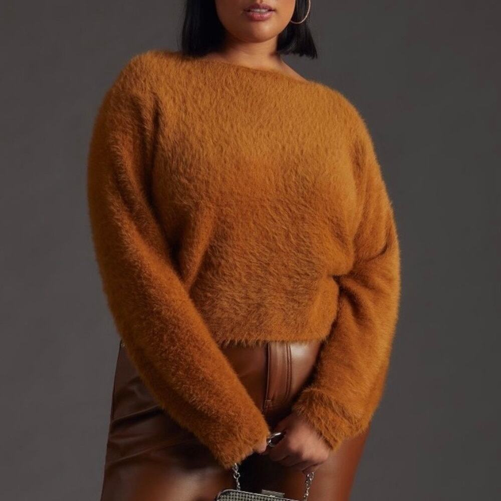 Anthropologie Pilcro Cropped Eyelash Sweater Size LP Large Petite